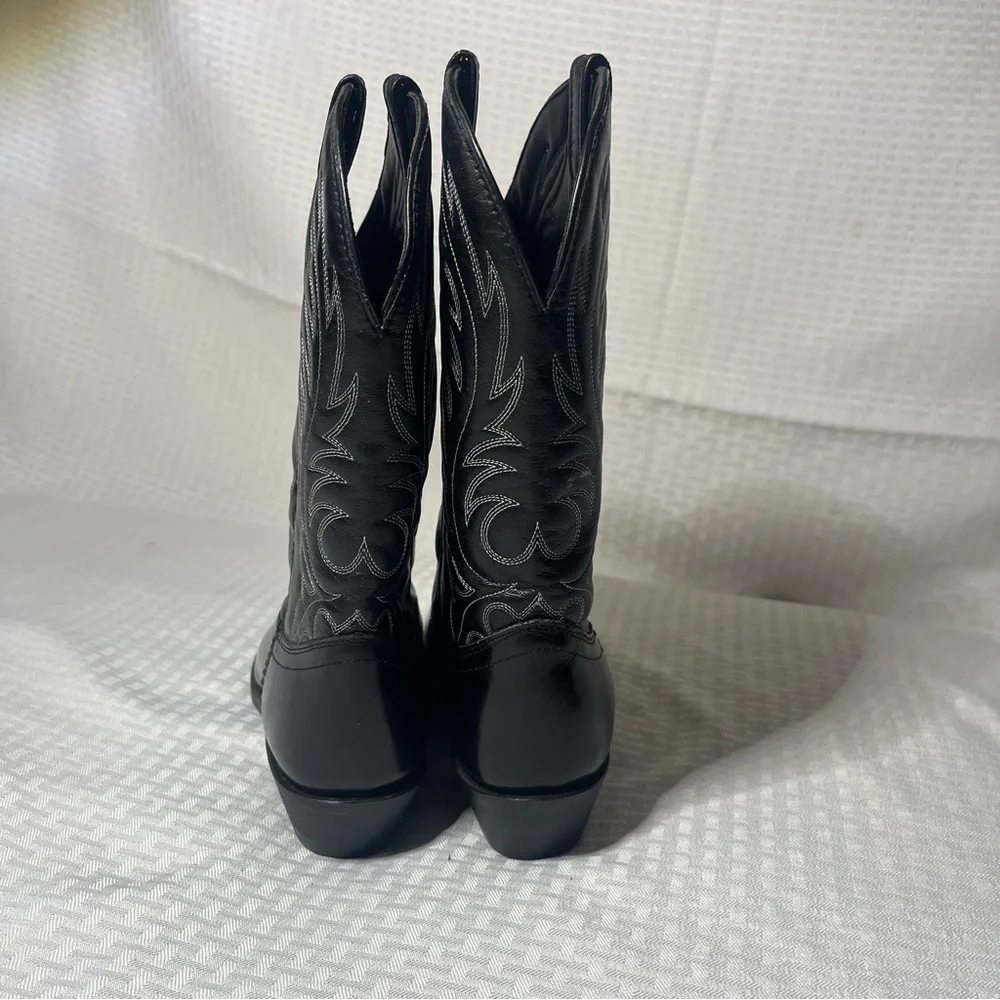 Women Black Leather Cowboy Boots - Picture 2 of 6